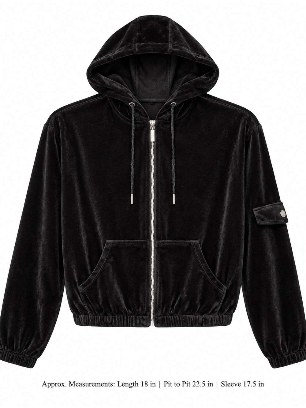No Boundaries Black Velour Full Zip Hoodie Size L 11-13 Y2K